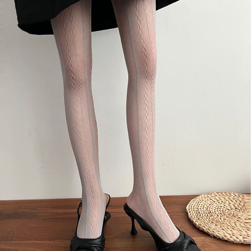 Bas sexy pour femmes, nouvelles rayures verticales, personnalité, blogueuse, mêmes bas résille noirs, belles jambes, collants creux sexy_voghion.com