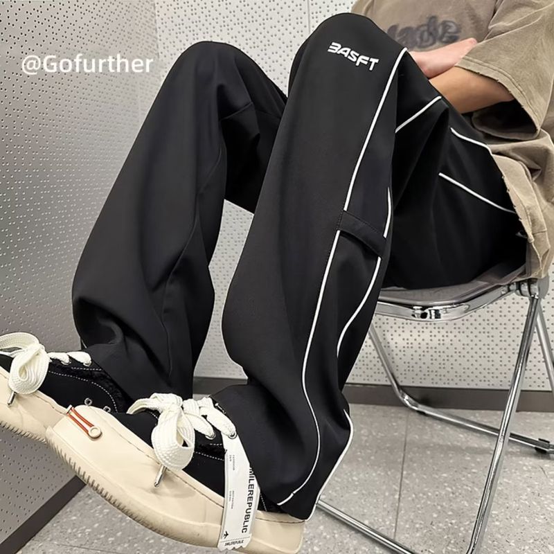 Coole casual voor heren zomer dunne Instagram afzakkende rechte losse en trendy brief wijde pijpen broek_voghion.com