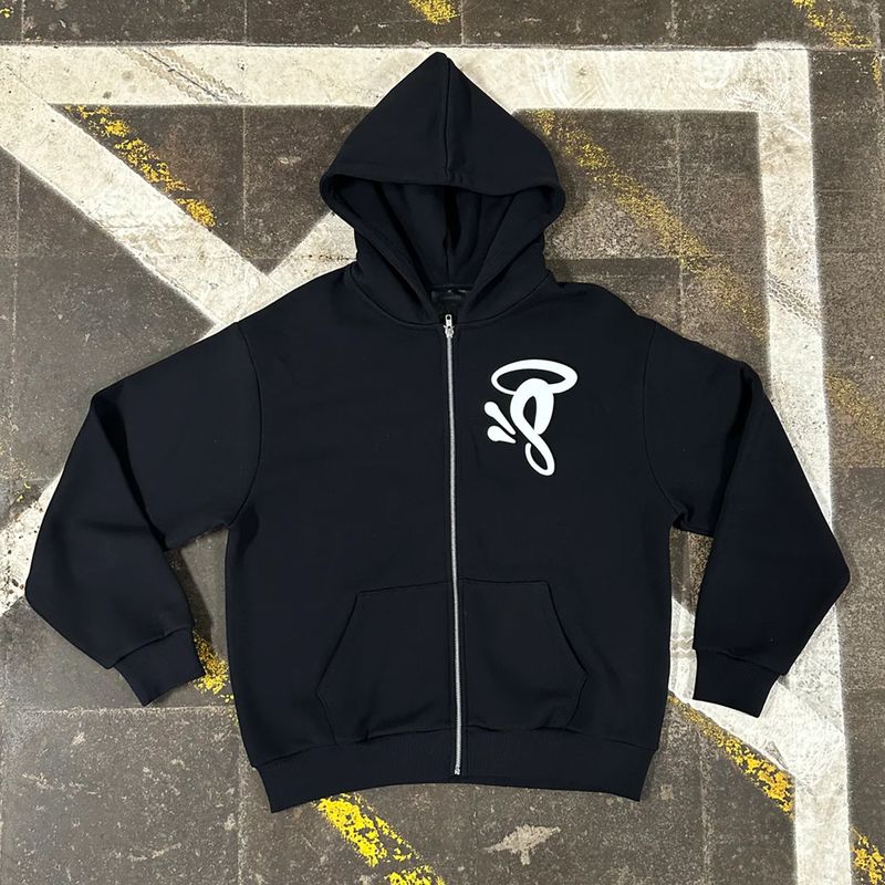 Y2K Retro Letter Print Hoodie – Oversized Fleece-Lined Zip-Up Unisex Streetwear (S-XXXL, Polyester, Vintage Aesthetic, 90s Nostalgia)_voghion.com