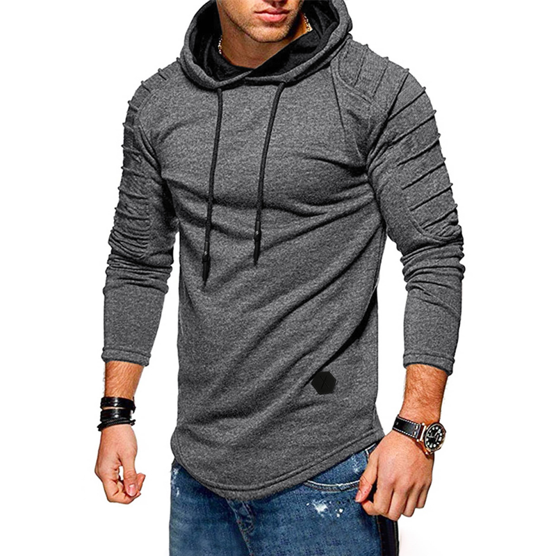 Felpa con cappuccio da uomo autunno e inverno Felpa con cappuccio sportiva da uomo di grandi dimensioni tinta unita con maniche pieghettate_voghion.com