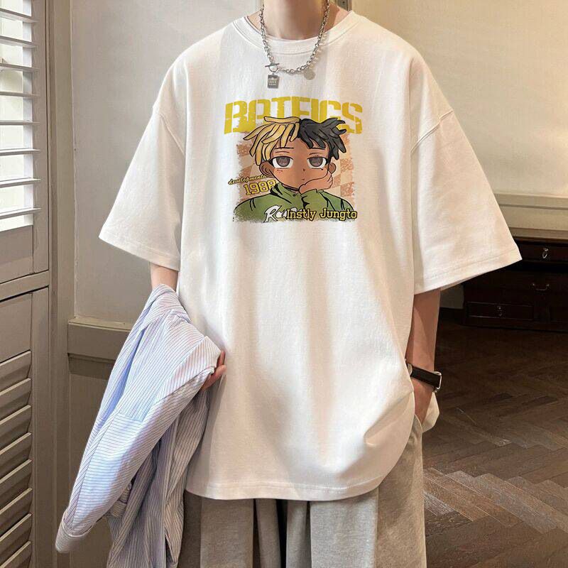 Unbeatable Quality Summer Trend Ins Printed Short T-shirt For Men, Loose Fitting Harajuku BF, Versatile Five Quarter Sleeve Couple Round_voghion.com