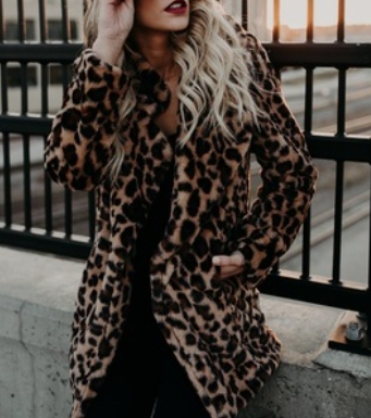 Blana de damă, la modă și versatilă, cu imprimeu leopard, blană cu mâneci lungi, de lungime medie, pentru femei_voghion.com