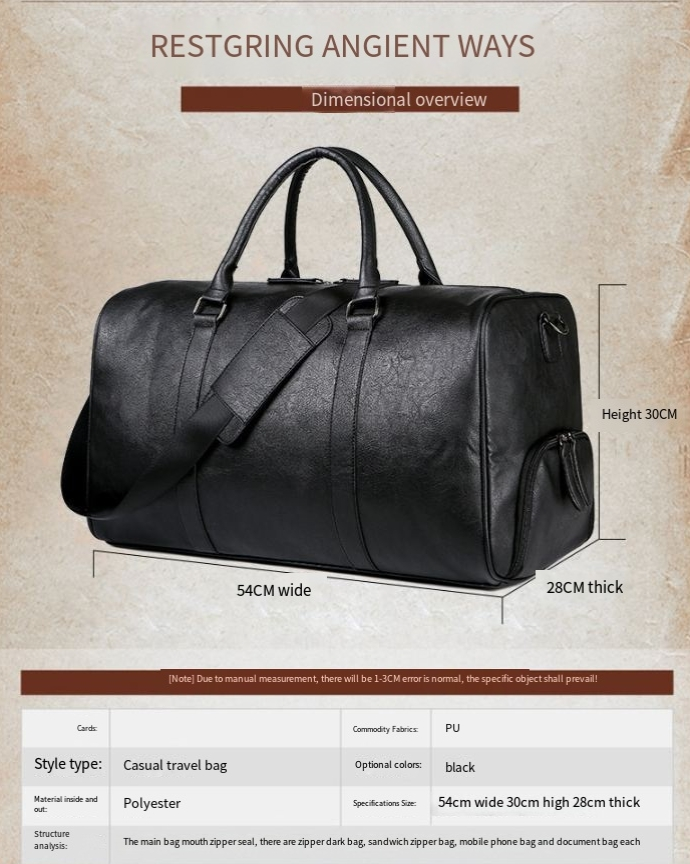 Borsa da viaggio in pelle da uomo, borsa retrò, grande capacità, tracolla, fitness, bagaglio con scarpe_voghion.com