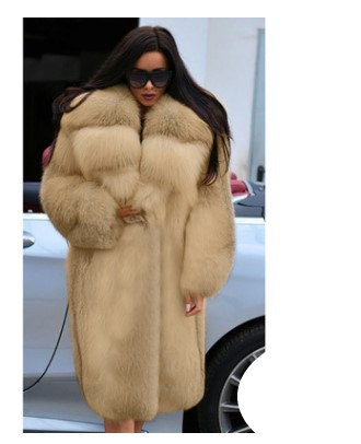 Roupas femininas Pele Cor sólida Tamanho grande Gola de pele longa Com capuz Feminino Médio Longo Casaco Outerwear Tendência_voghion.com
