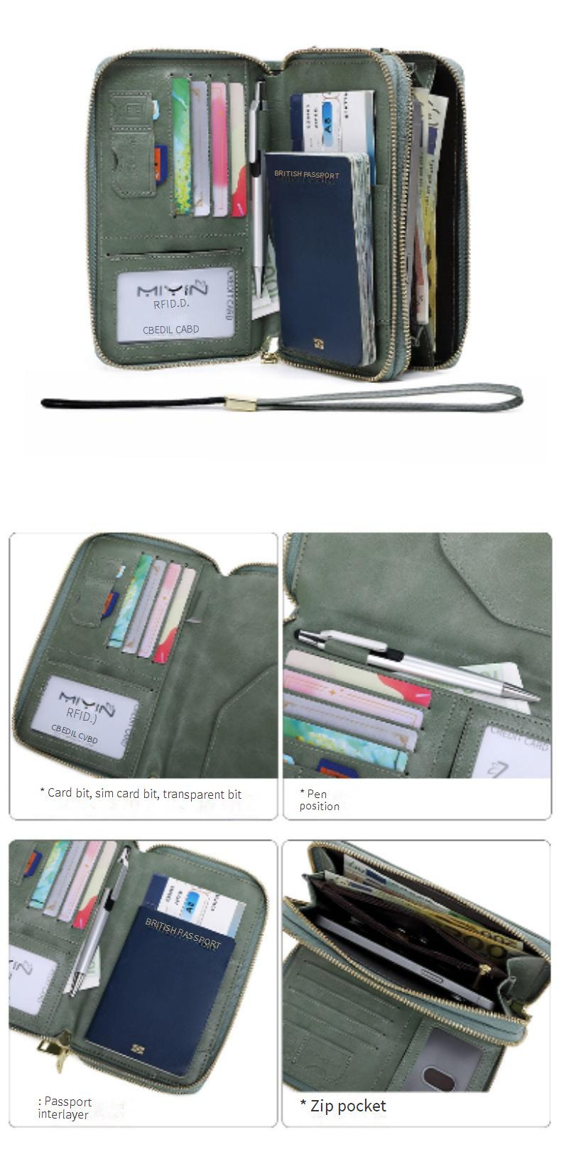 Coin Purses & Holders RFID Multifunctional Travel Double Zipper Passport Bag Ticket Storage Document Bag Crossbody Long Wallet_voghion.com