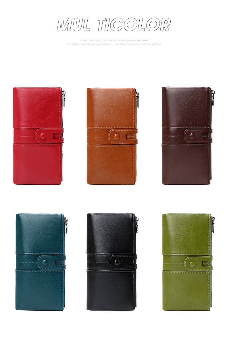 Damen-Geldbörse & Herren-Geldbörse RFID-Antimagnetische Geldbörse Vintage Wachsleder Clutch Multifunktionale Damen Lange Geldbörse_voghion.com