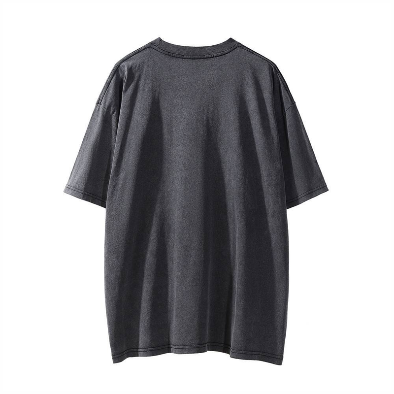T-shirt à manches courtes pour homme, style streetwear, ample, col rond, délavé, style ancien_voghion.com