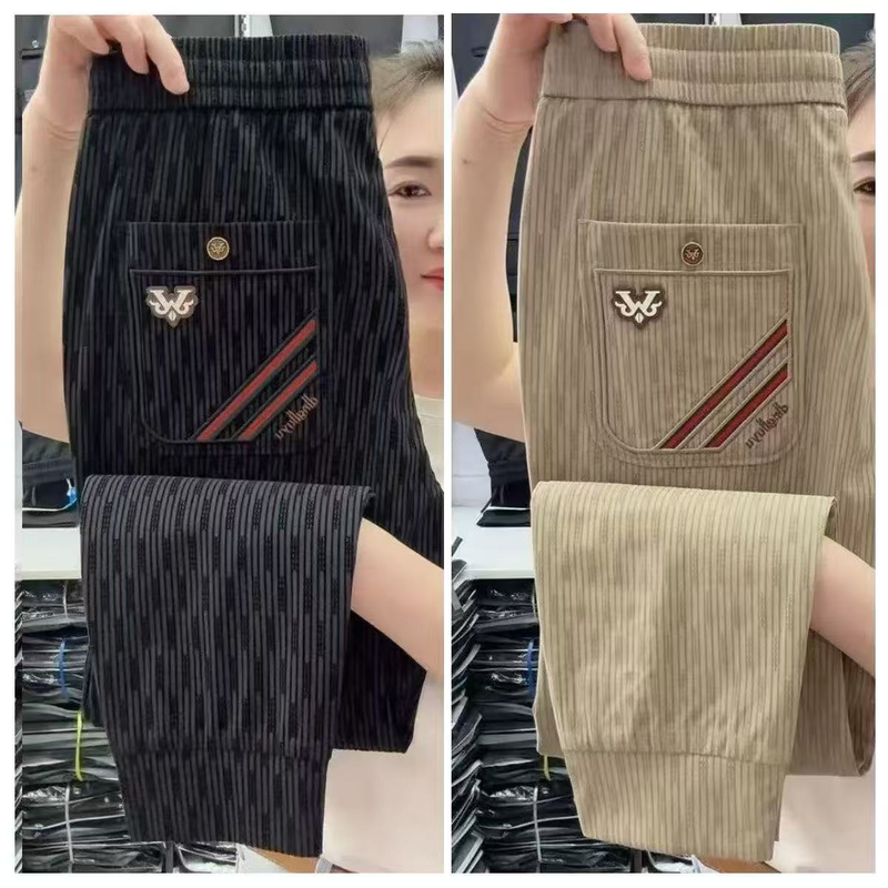 Herrenbekleidung Slim Fit Business Casual Hose - Leichte Polyester-Stretchhose mit Mikrostreifen für Büro und Alltag (Schwarz/Khaki/Creme)_voghion.com