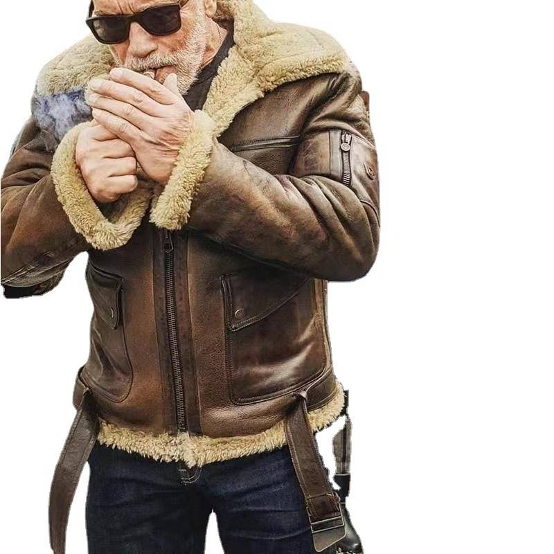 Herrenbekleidung Herren-Wildleder-Shearling-Mantel – Verdickte Winterjacke mit warmem Fleecefutter, winddicht und stylisch (Schwarz, Khaki, Rot, Blau)_voghion.com