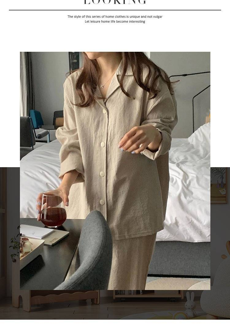 Pyjama à manches longues à rayures simples de style français Ins 2025 pour filles, ensemble de vêtements de détente décontractés et amples_voghion.com
