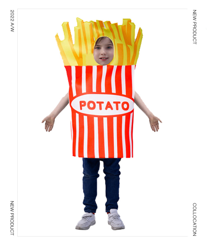 Costume da patatine fritte per adulti per Halloween e cosplay, tuta unisex gigante da fast food in giallo brillante_voghion.com