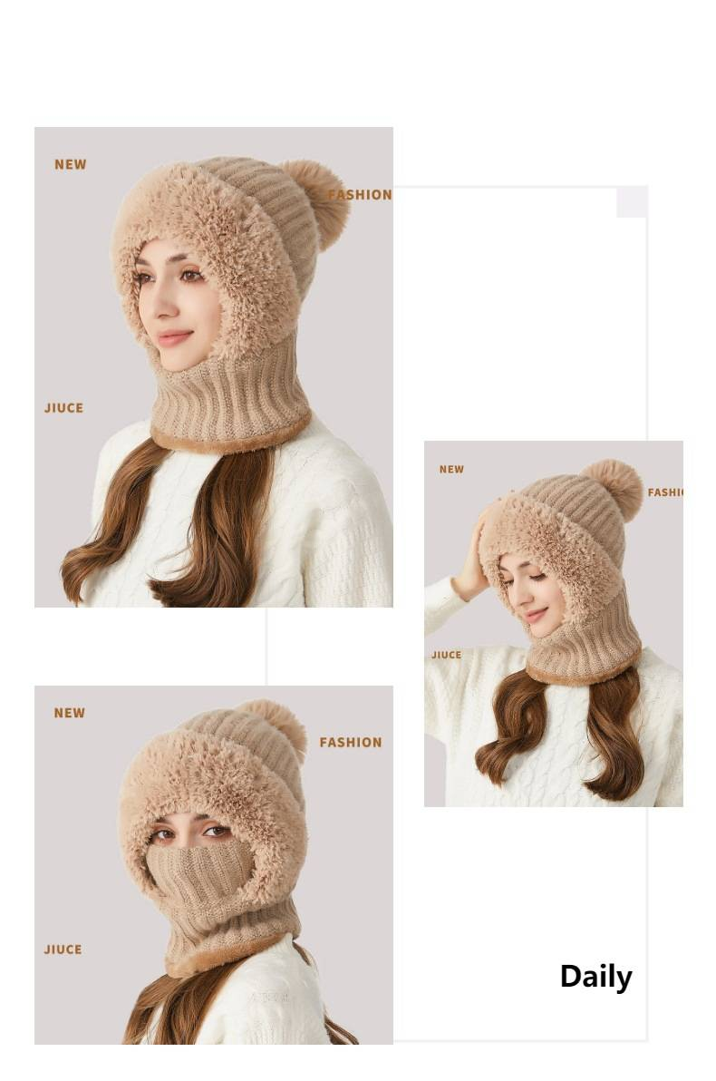 Women's Knitted Hat Scarf Mask Combo - Warm Winter Fleece Lined Beanie With Neck Warmer For Cold Weather_voghion.com