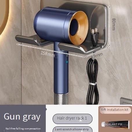 Porta asciugacapelli senza trapano - Organizer da parete con portabicchieri per bagno, nero/canna di fucile/oro nero_voghion.com
