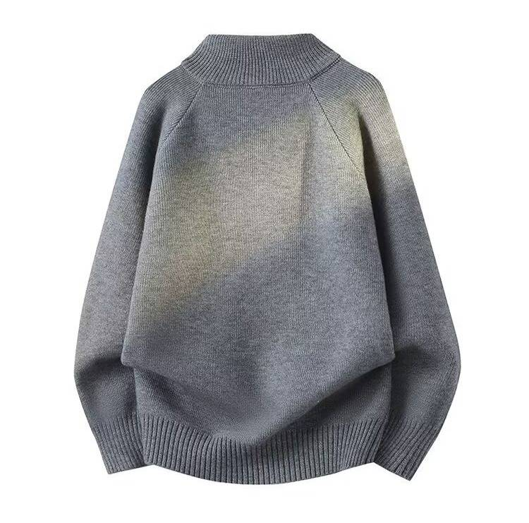 Men's Half-Zip Striped Sweater – Stand Collar Loose Fit Pullover (Black, Grey, Red, White, M-XXXL)_voghion.com