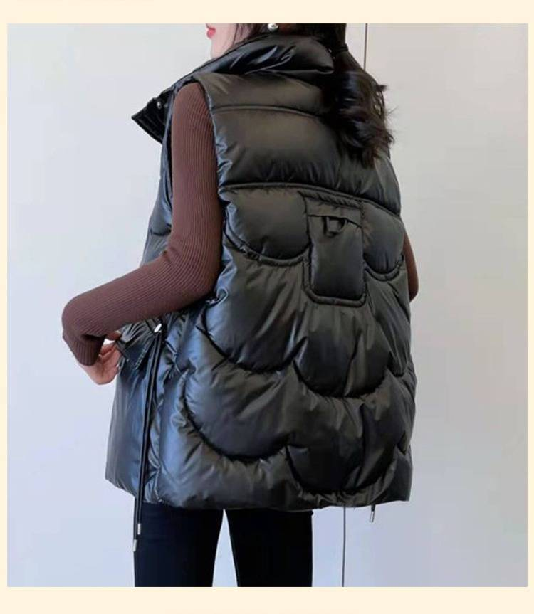 Giacca trapuntata da donna - Cappotto imbottito leggero con scollo a V, cerniera frontale e rivestimento in poliestere per la moda autunno inverno_voghion.com