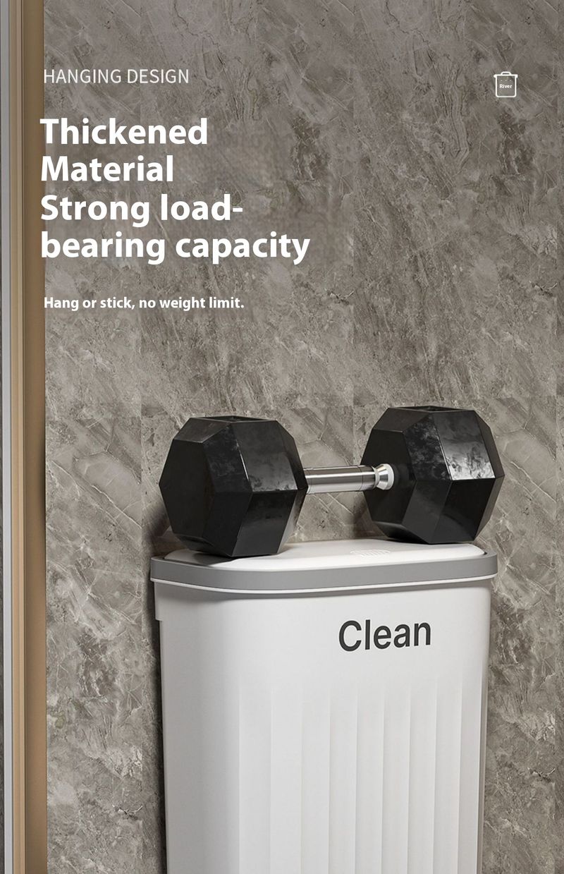 Space-Saving Wall-Mounted Trash Bin With Press Lid – 12L/16L Bathroom & Kitchen Waste Basket (Odor-Proof, Durable Plastic, Modern Grey/White)_voghion.com
