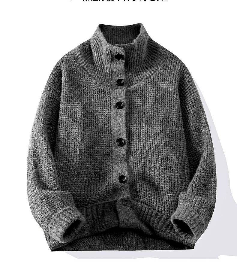 „Grob gestrickter Herrenpullover – Trendiger Oversize-Wintercardigan im Unisex-Paarstil (Schwarz/Grau/Olivgrün/Aprikose)“_voghion.com