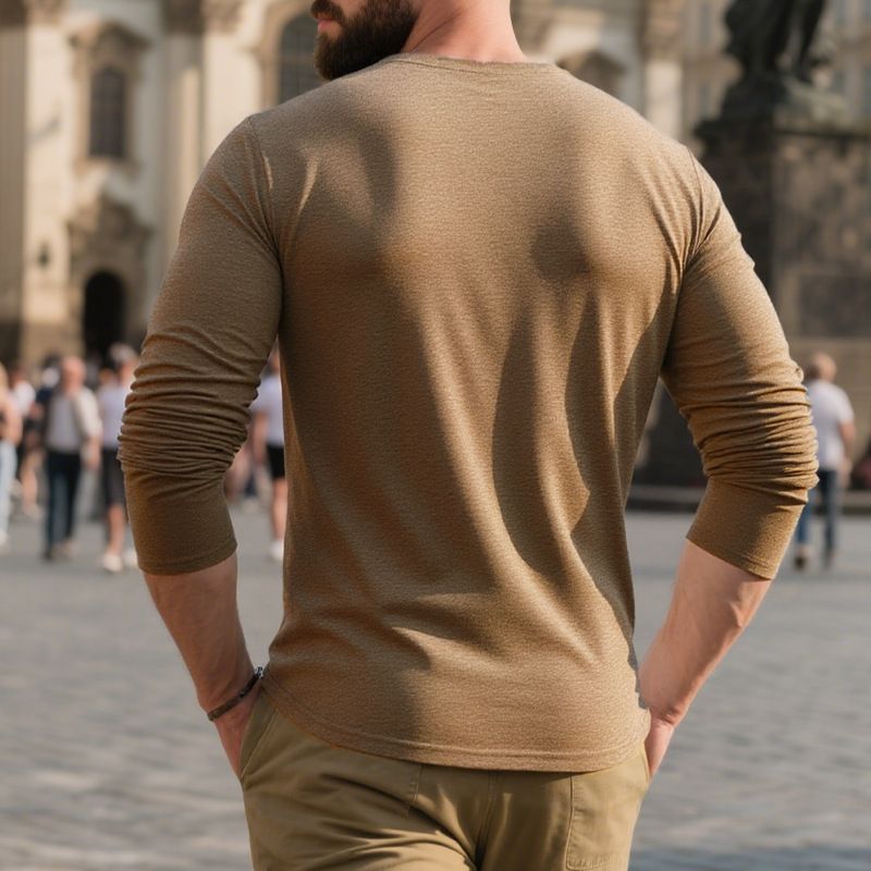 T-shirt da uomo Premium Comfort a maniche lunghe con scollo rotondo - Tessuto morbido e traspirante, vestibilità comoda, colori classici a tinta unita_voghion.com