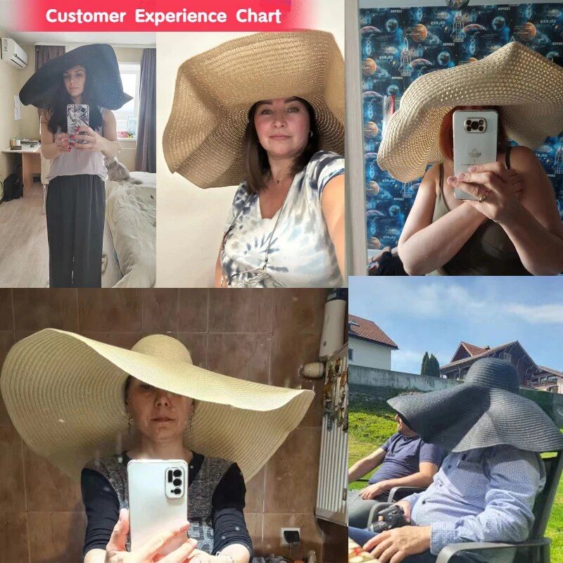 Vendita calda 70 cm cappello da sole a tesa larga oversize da viaggio grande protezione UV cappelli da spiaggia in paglia da donna estate floscio pieghevole chapeaux_voghion.com
