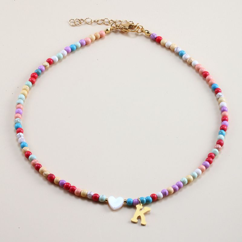 Vendita calda transfrontaliera in acciaio inossidabile oro 26 lettera inglese ciondolo conchiglia amore colore misto turchese collana fai da te clavicola_voghion.com