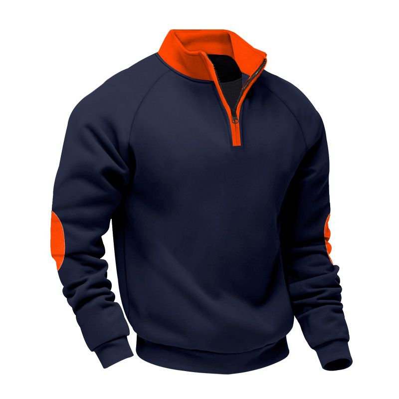 "Herren-Sweatshirt mit Fleecefutter und Reißverschluss – Oversize-Pullover mit Stehkragen und Patchwork"_voghion.com