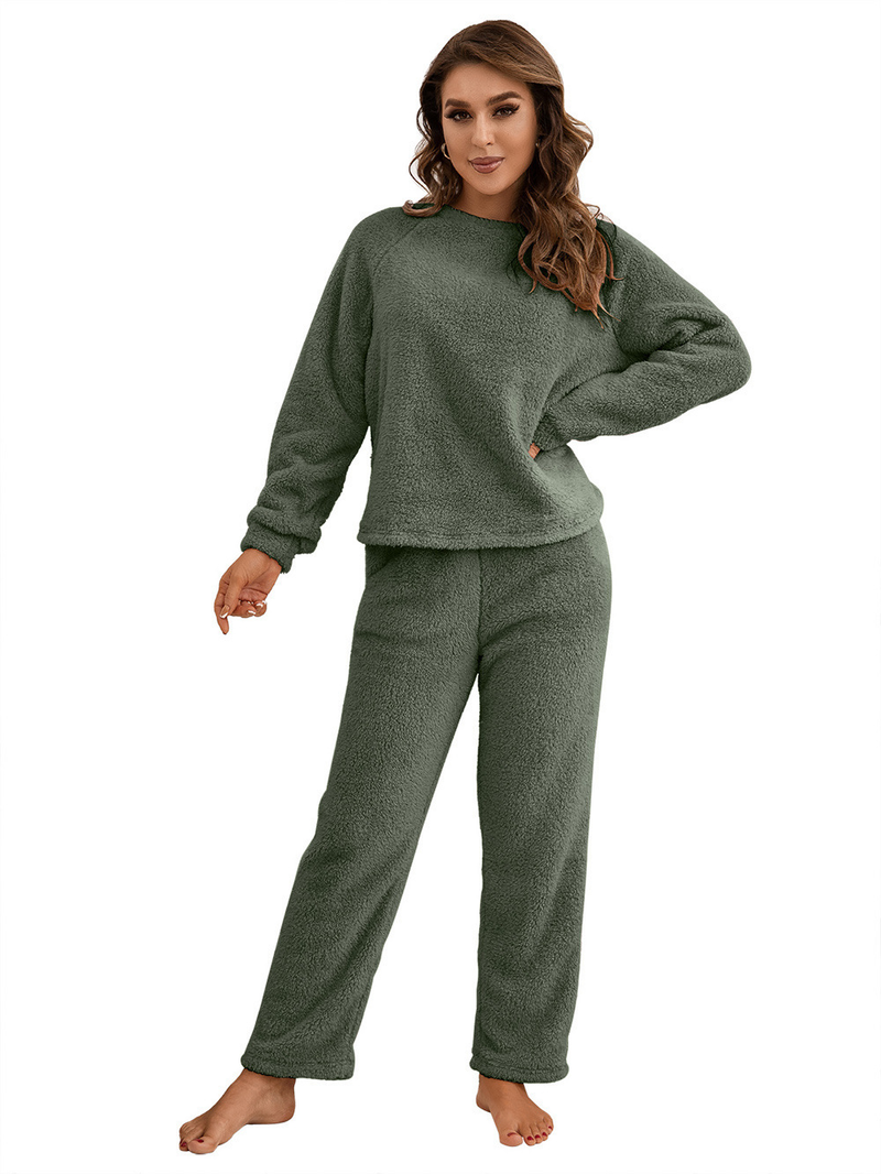 Women's solid color plus size thick winter clothing warm hooded pajamas outside the home wear_voghion.com