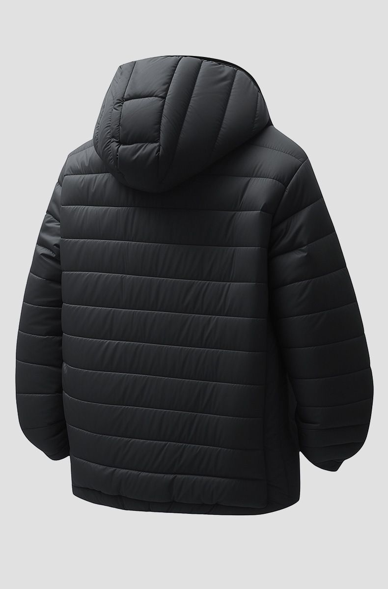 Piumino leggero invernale con cappuccio da donna - Elegante cappotto trapuntato con tasche, vestibilità ampia, lunghezza corta, nero_voghion.com