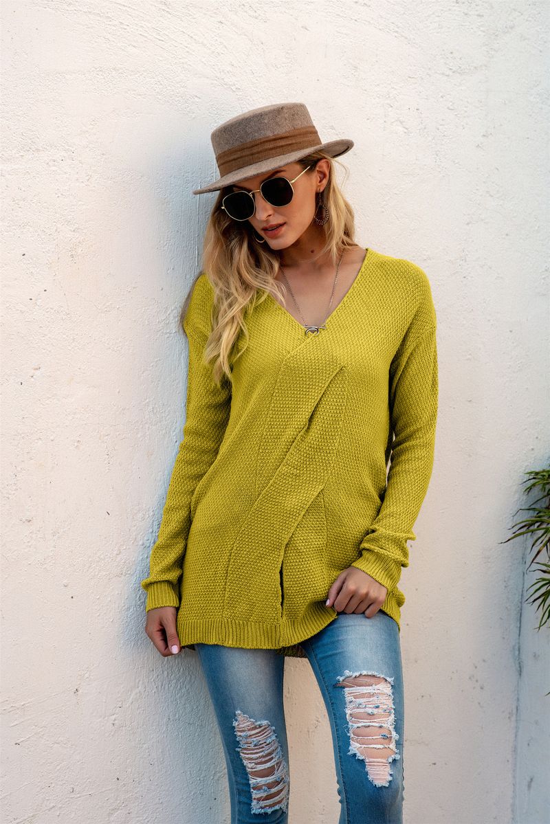 2024 Nouveau pull en tricot à col en V de style navetteur torsadé de pâte frite pour femme, pull sexy à épaules dénudées_voghion.com