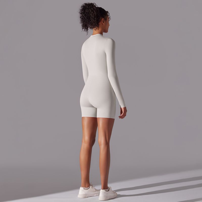 New Zipper Shorts Running Sports Fitness Solid Color Three-Point Open Collar Yoga Wear Tight High Elastic One-Piece_voghion.com