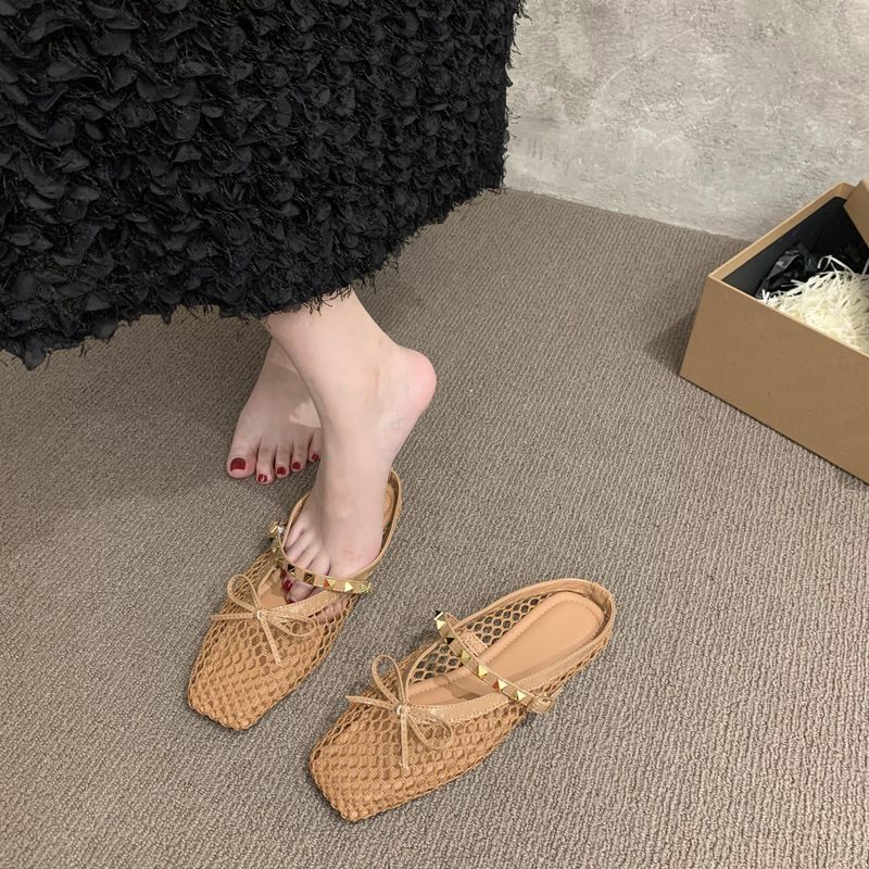 Lage hak Koreaanse stijl visnet geweven sandalen voor vrouwen 25 Zomer holle comfort niche strand Romeinse schoenen gesloten teen half_voghion.com