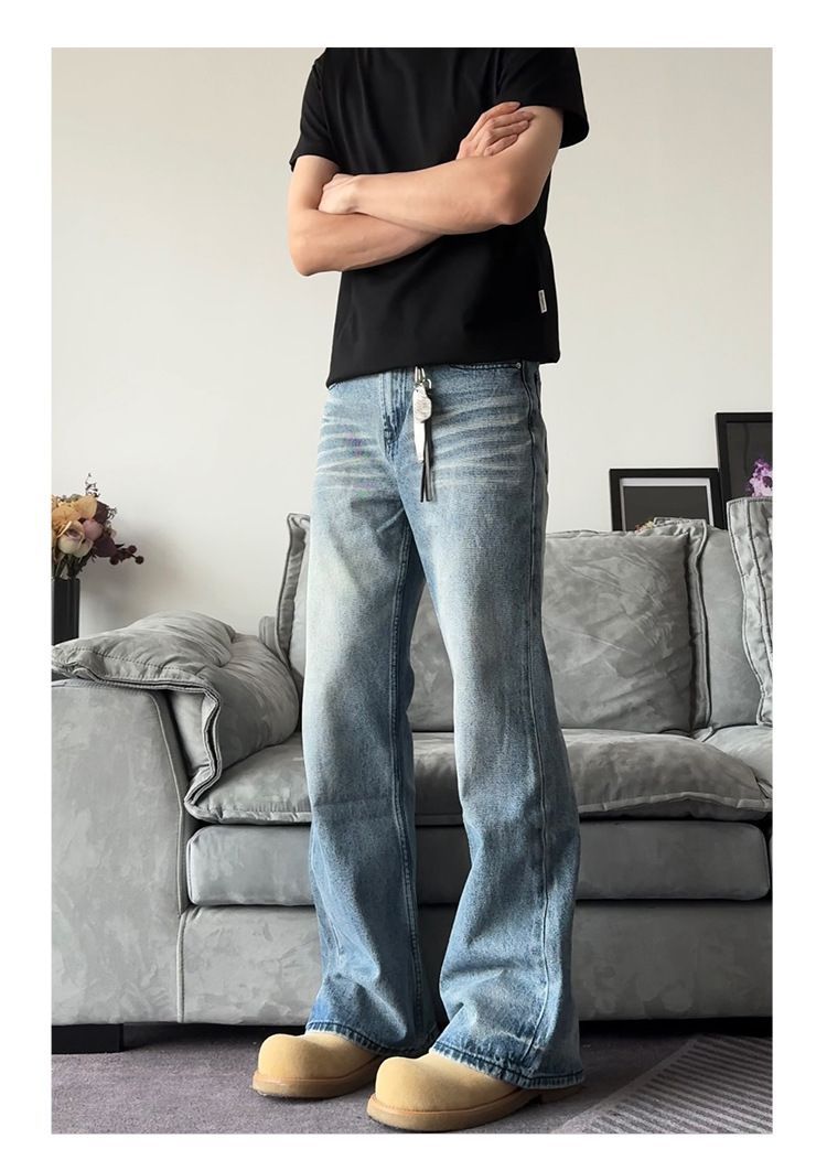 Jeans blu lavati vintage - Pantaloni in denim bootcut slim fit (stile retrò da strada, unisex)_voghion.com