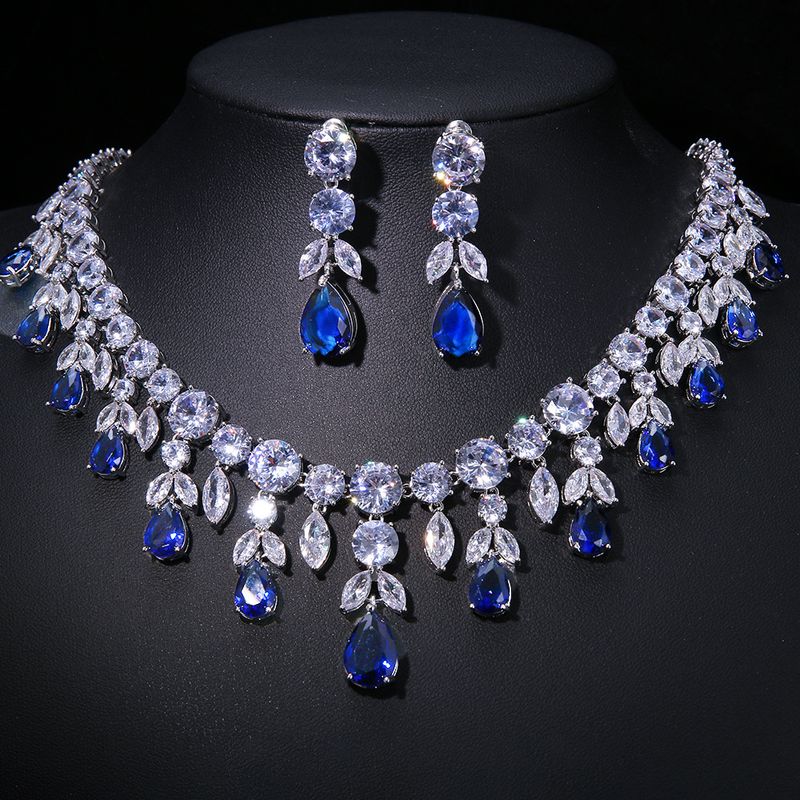 Women's Jewelry Elegant Bridal Wedding Drop-Shaped Emerald Zirconia Necklace And Earrings Set For Bridesmaids And Special Occasions_voghion.com