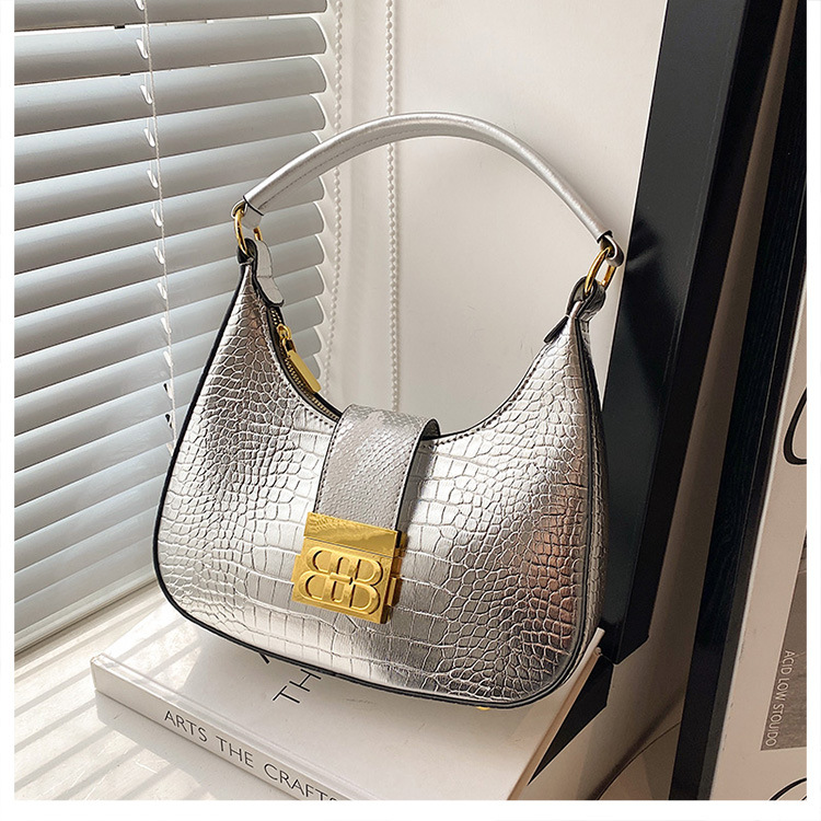 Cross-border women's bag 2023 new simple fashion shoulder bag retro crocodile pattern ladies underarm Messenger bag bags_voghion.com