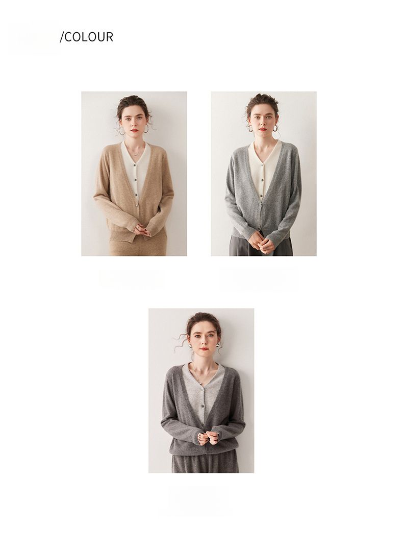 Cardigan tricoté à col en V pour femme, doux et confortable, style français, automne-hiver, pull ample en cachemire_voghion.com
