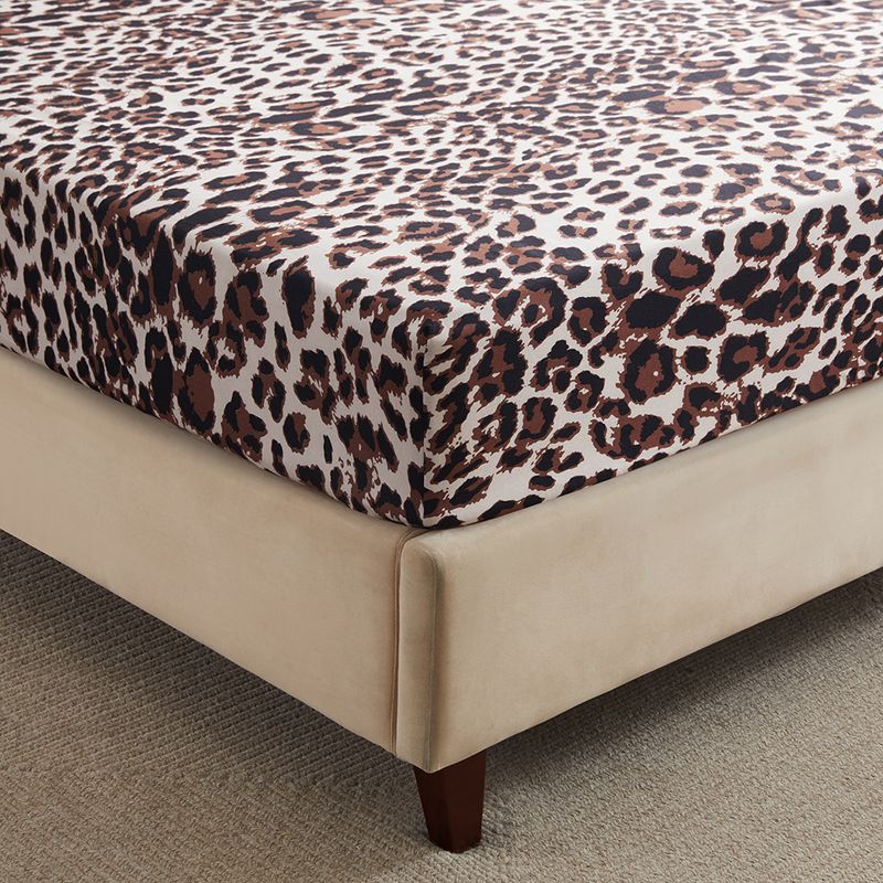 Brown Leopard Print Animal Mattress Cover Polyester Skin Friendly Bed Fitted Sheet Mattress Protector Fitted Sheet_voghion.com