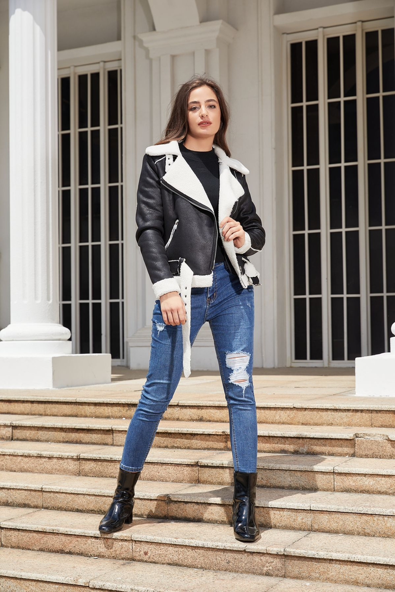 Damenbekleidung Herbst und Winter Pelz Integrierte warme Wildlederjacke Ledermantel Gürtel Reversmantel_voghion.com