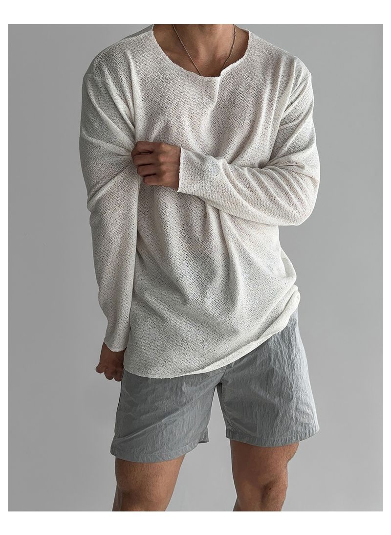 Lightweight Breathable Sunscreen Long Sleeved Knitted T Shirt Men's Summer American Style Casual Loose T Shirt_voghion.com
