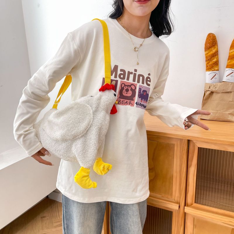 Borsa a tracolla singola in stile Ins 2025, carina, corta, in peluche, grande, gallo, eccentrica, regalo per studenti e bambini, casual_voghion.com