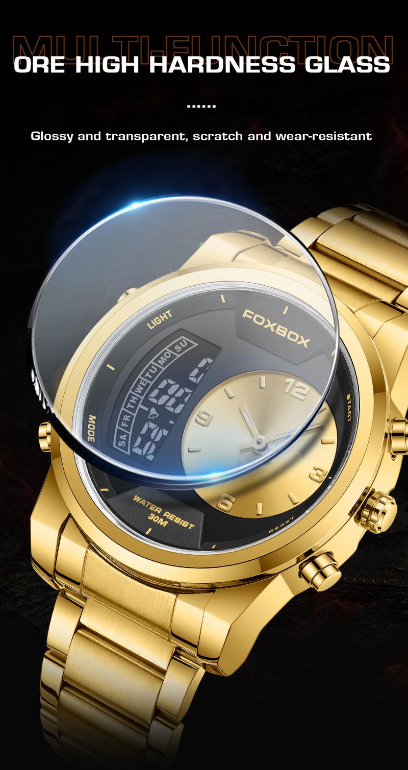 Men's Waterproof Luminous Analog Digital Watch With Alarm Chronograph, Stainless Steel Band, Mineral Glass, 43mm Round Case_voghion.com