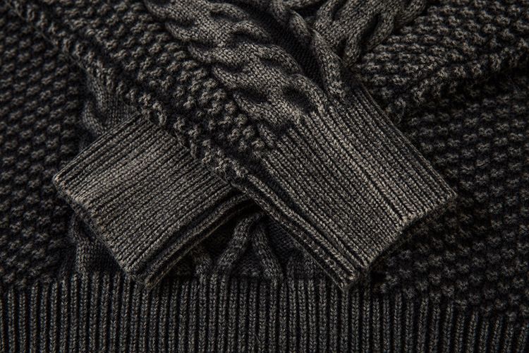 Herrenbekleidung Retro Washed Distressed Rollkragenpullover mit halbem Reißverschluss für Männer Ins Trendy Hip Hop Loose Knit Sweater Top_voghion.com