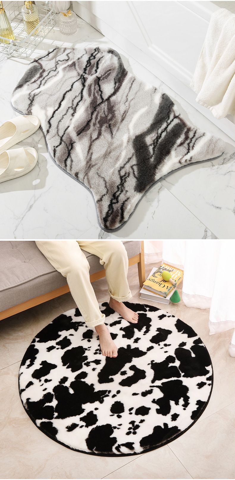 Sedile nordico imitazione coniglio divano tappeto circolare a pelo lungo, coperta sul comodino della camera da letto sul pavimento del soggiorno, cuscino per sedia,_voghion.com