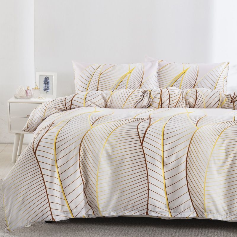 Golden Leaf Bohemian Quilt Cover Dekbedovertrek Beddengoedset van drie stuks in zacht polyester - Gefreesde fluwelen textuur_voghion.com