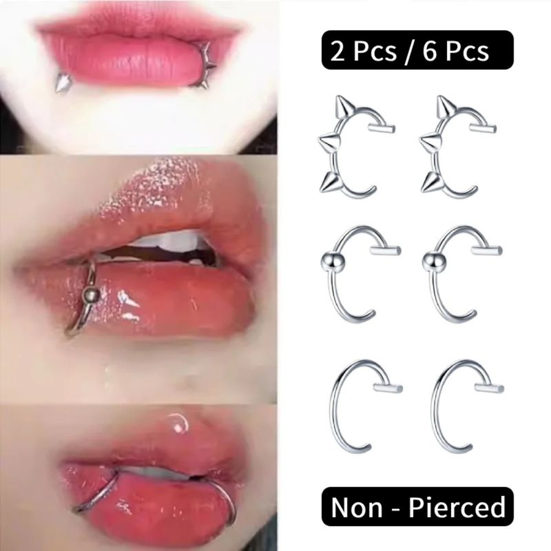 2 pezzi/6 pezzi in acciaio inossidabile finto C clip anello labbro labret piercing orecchino finto piercing naso donna gioielli per il corpo non forati_voghion.com