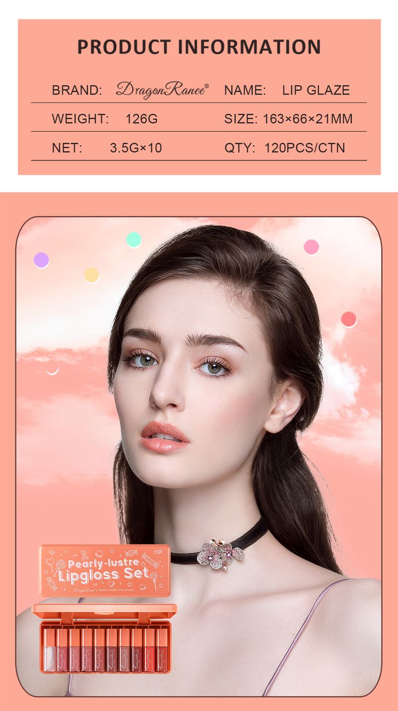 10-Piece Mini Set Of Orange Shimmer Lip Glazes - Hydrating Lip Gloss, Lip Stain & Lip Balm Set, Adorable Packaging_voghion.com
