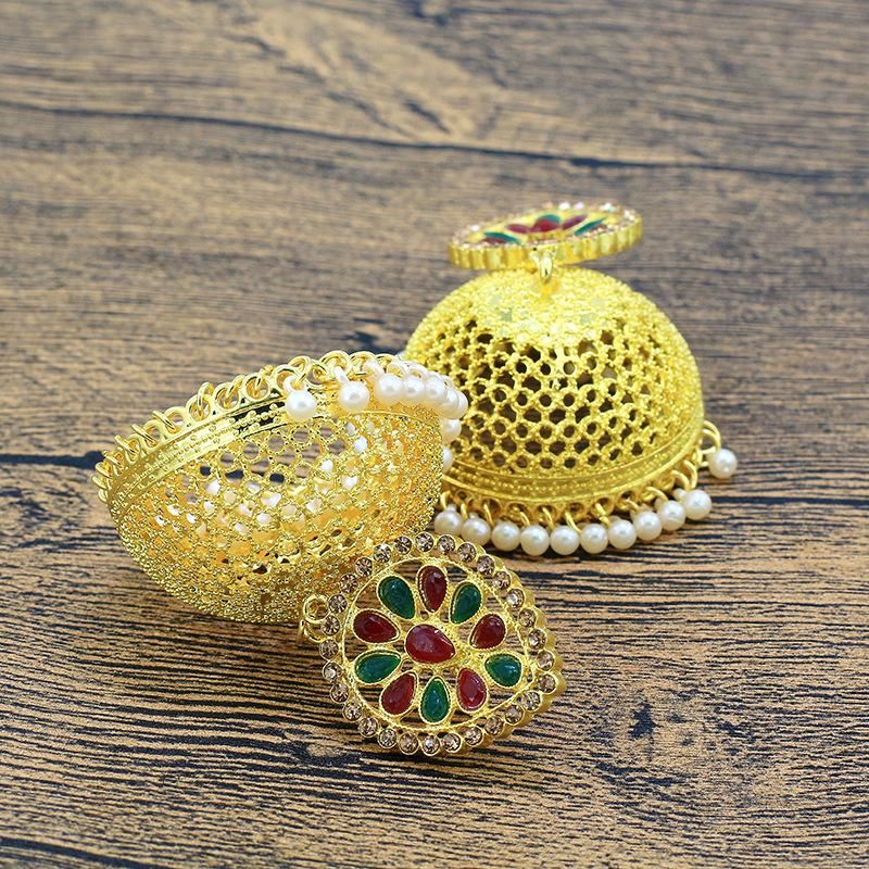 Orecchini pendenti Jhumka con campanelle dorate indiane arabe per donne Boho intagliati a forma di fiore Thailandia Egitto Piercing orecchino festa gioielli regalo_voghion.com