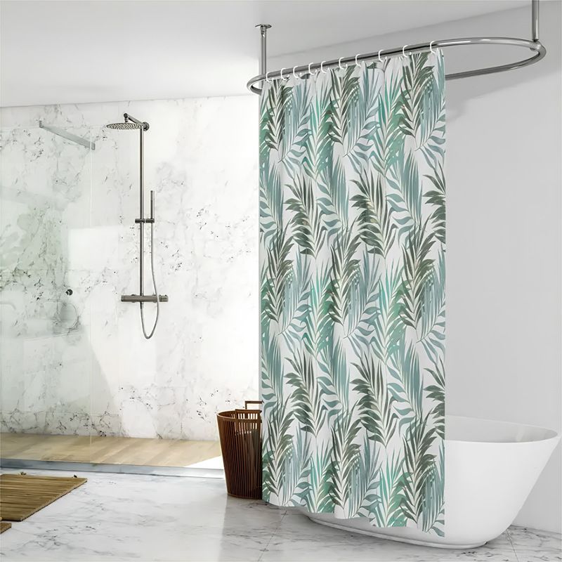 Green Leaf Printed PEVA Shower Curtain Thickened Waterproof Bathroom Curtain Partition Free Punching And Hook_voghion.com