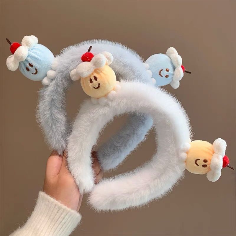 Torta di crema di ciliegie carina in peluche per donne cartone animato corona alta lavaggio viso trucco fermaglio accessorio per capelli fascia autunno inverno_voghion.com