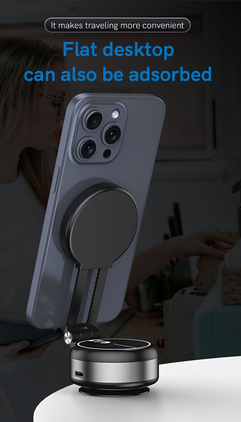 Car Phone Holder Electric Vacuum Suction Cup Telescopic Strong Magnetic Adsorption Bracket For Gym Kitchen Stand Compatible With IPhone_voghion.com