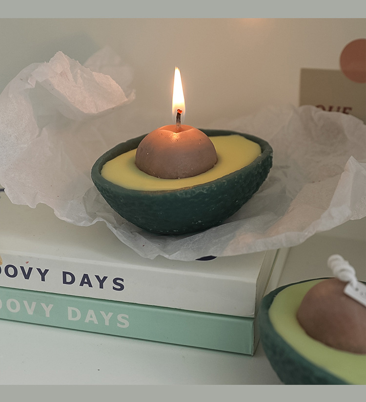 Avocado Aromatherapy Candle DIY Handmade Cute Handheld Gift Instagram Style Photography Prop Fragrance Fruit Candle_voghion.com