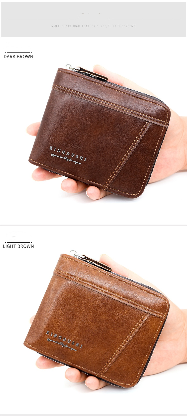 New Men's Short Wallet Horizontal Zipper Money Clip Fashion Casual Large Capacity Multi-card Money Clip_voghion.com